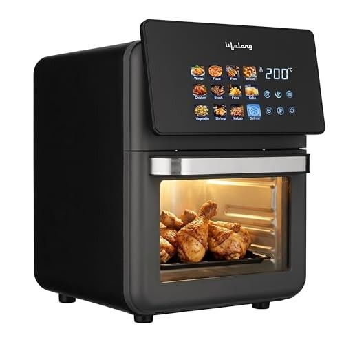 Lifelong Air Fryer Oven 10L, 1350W, Black and Grey, with 12 Preset Modes, Rapid Air Technology, and Nonstick Easy Clean Design