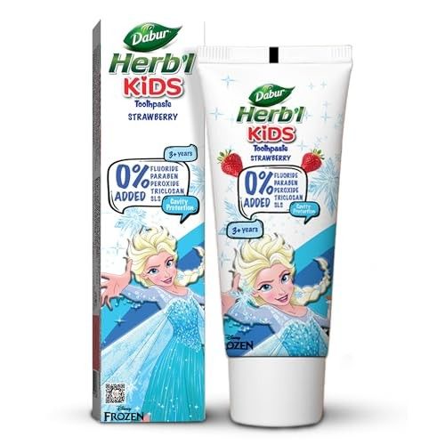 DABUR Herb'l Kids Elsa Frozen Toothpaste|3+ Years|Strawberry Flavour|80g|No added chemicals|Cavity protection|Fights germs|Strong Teeth,Healthy Gums|Natural & Safe For Kids|SLS & Flouride free