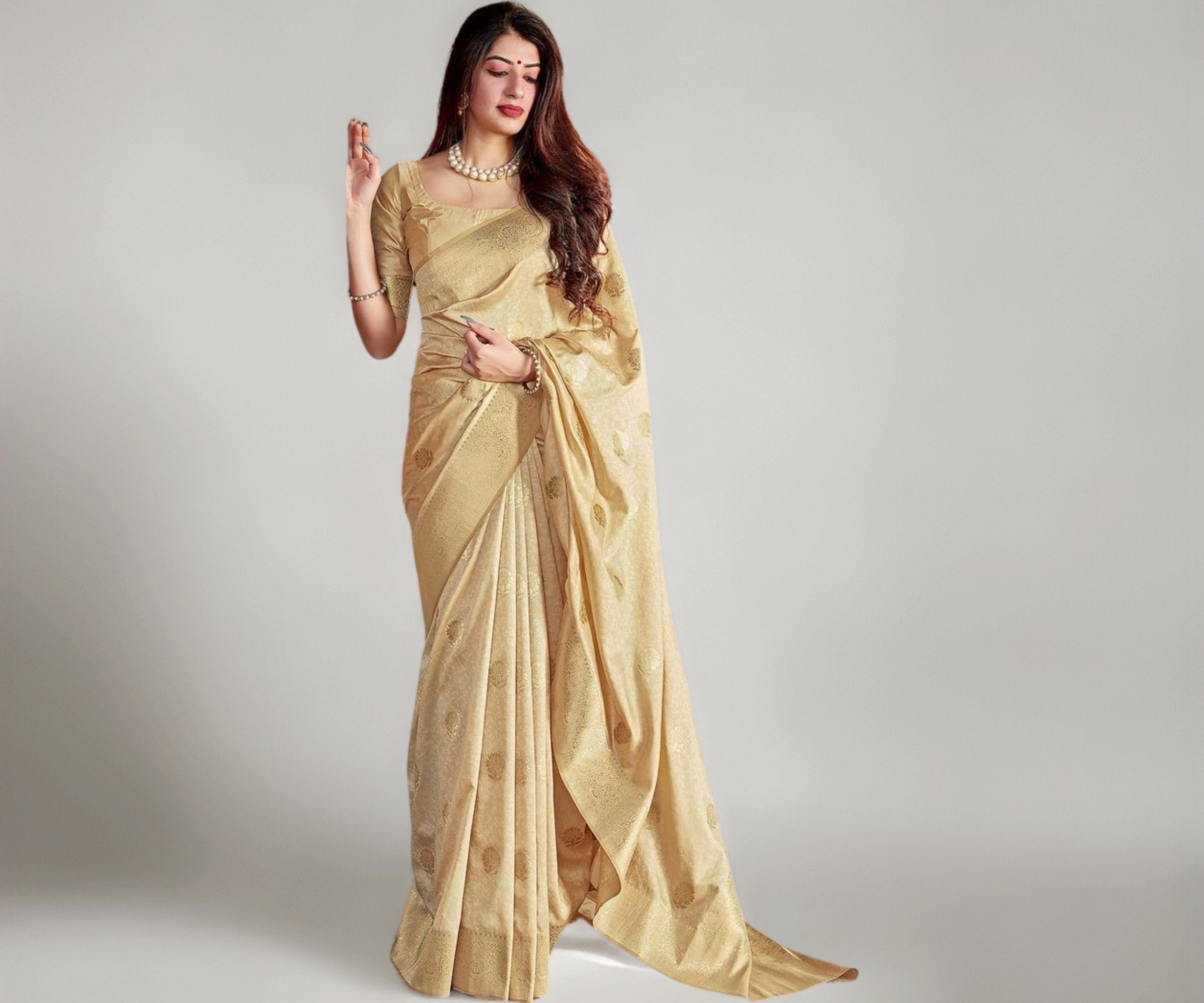 SGF11 Women's Kanjivaram Pure Soft Silk Saree For Women Pure Golden Zari With Blouse Piece