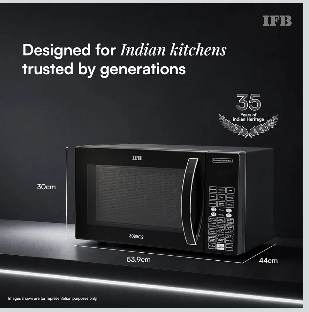 IFB 30L Convection Microwave Oven with 360 Degree Motorized Rotisserie 101 Auto Cook Menus (30BRC2, Black, Auto Defrost, Grill Mode, Combi-Cook Modes, 10 Power Levels)