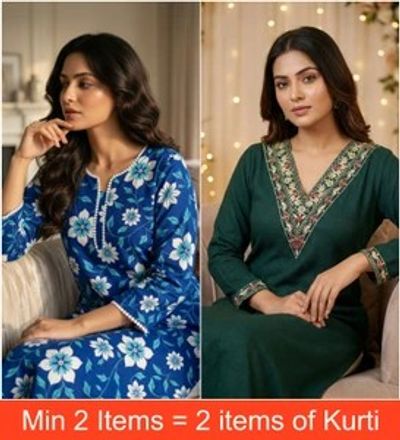 VROEGER Women Printed, Embroidered Kurta