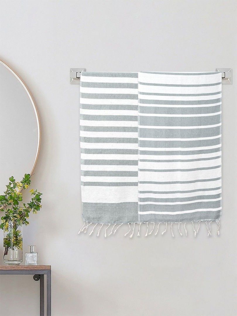 Buy KLOTTHE Multicoloured & Grey 2 Striped Cotton 233 GSM Bath Towel - Bath Towels for Unisex 40350214 | Myntra