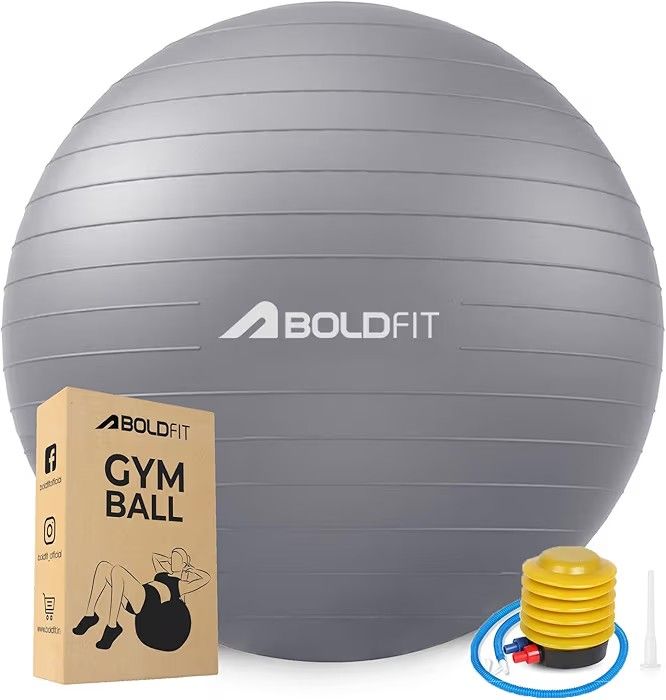 Boldfit Gym Ball for Exercise with Foot Pump for Workout Yoga for Women and Men 55cm-Grey