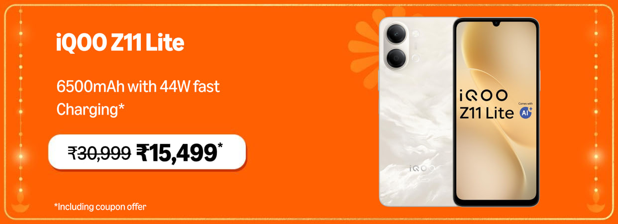 (Upcoming) iQOO Z11 Lite 44W 5G (Solar Flame, 4GB RAM, 128GB Storage) | 6500mAh Battery with 44W Fast Charging