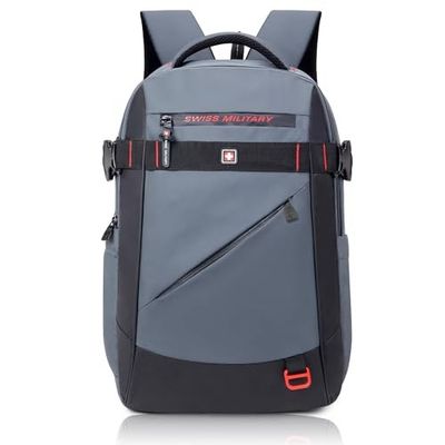 SWISS MILITARY 30L Laptop Travel Backpack for 15.6 Inch Laptop, Unisex Office & College Bag with Luggage Strap, Anti-Theft Pocket, Detachable Key Ring & Expandable Bottle Pocket Grey