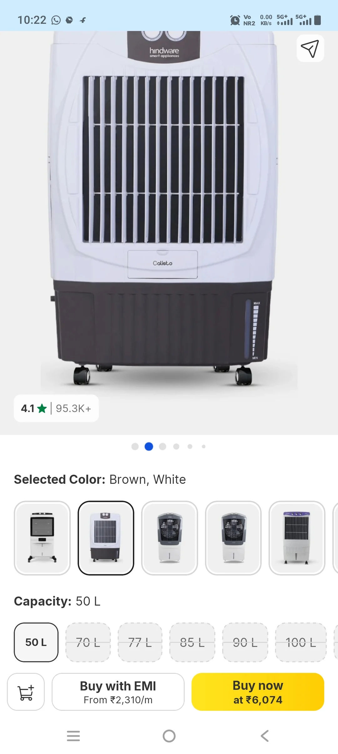 Hindware 50 L Desert Air Cooler Inverter Compatible