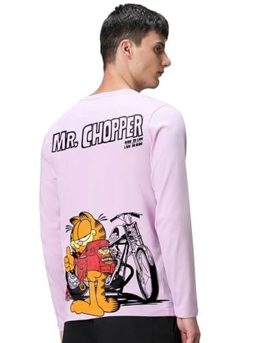 Bewakoof Official Garfield Merchandise Men's Graphic Print Regular Fit Full Sleeve Round Neck Cotton Jersey T-Shirt
