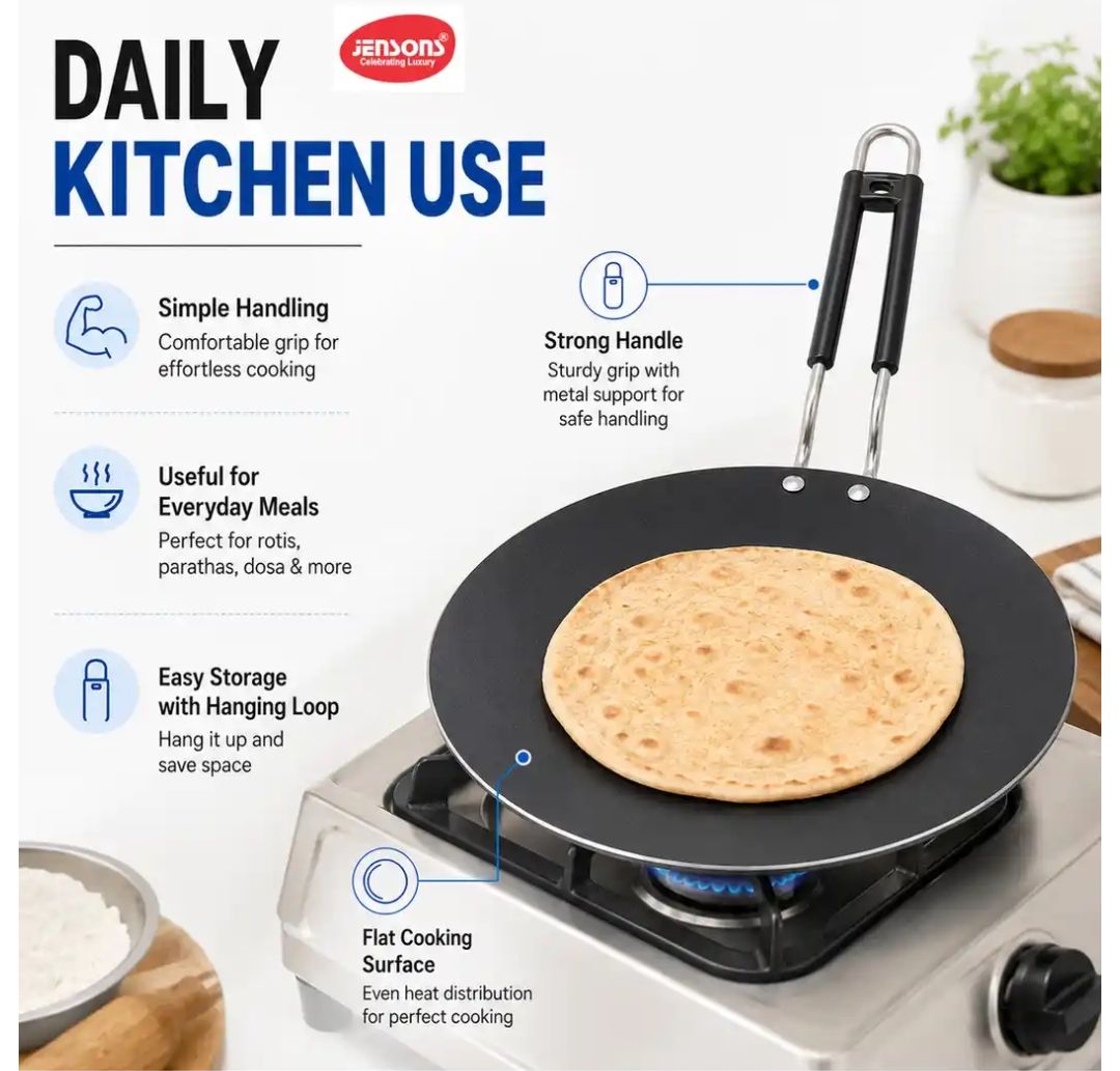 Jensons Pre-Seasoned Iron Roti Tawa 25cm | Heavy Duty | Gas Compatible | For Roti Chapati Paratha