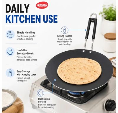 Jensons Pre-Seasoned Iron Roti Tawa 25cm | Heavy Duty | Gas Compatible | For Roti Chapati Paratha