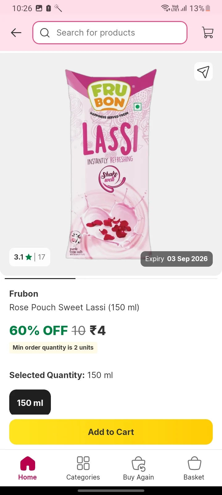 Frubon Rose Sweet Lassi @ Just ₹4! 🥤