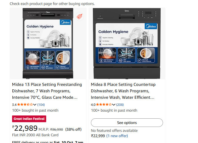 Midea 13 Place Setting Freestanding Dishwasher,