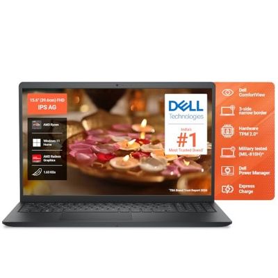 [SBI CC] Dell 15 Ryzen 5 7520U Laptop, 8GB RAM, 512GB SSD, 15.6” FHD Display (Windows 11, Carbon Black)
