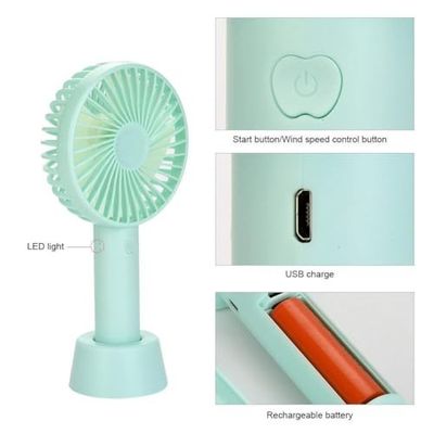 Portable Handheld Fan, USB Rechargeable, 3 Speed Settings, Mini Desk Fan with Stand, Green, for Office Bedroom Outdoor Travel