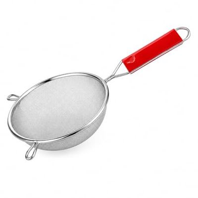 ADD2CART Stainless Steel Mesh Strainer (12 cm) with Ergonomic Red Handle | Multipurpose Kitchen Sieve for Tea, Juice, Soup, Rice & Fruits