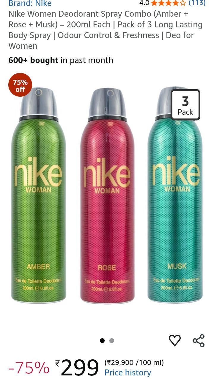 Nike Women Deodorant Combo Pack of 3 - 200ml Each at Just ₹299!