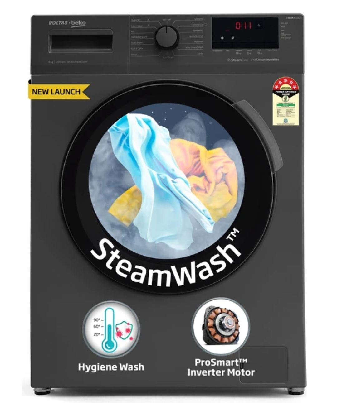 voltas 8 kg Fully Automatic Front Load with In-built Heater Grey