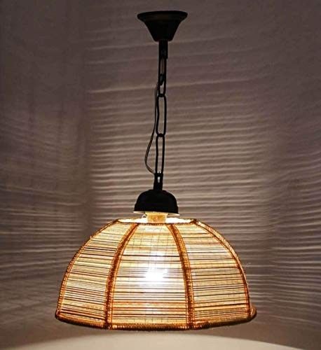 tu casa Offwhite Bamboo Shade with Black Metal-Iron Base Hanging Lamps/Pendent Light | Modern Pendant Ceiling Lamp for Home, Café, Restaurant, Bar & Office Décor (Height- Inch/No Blub Included)