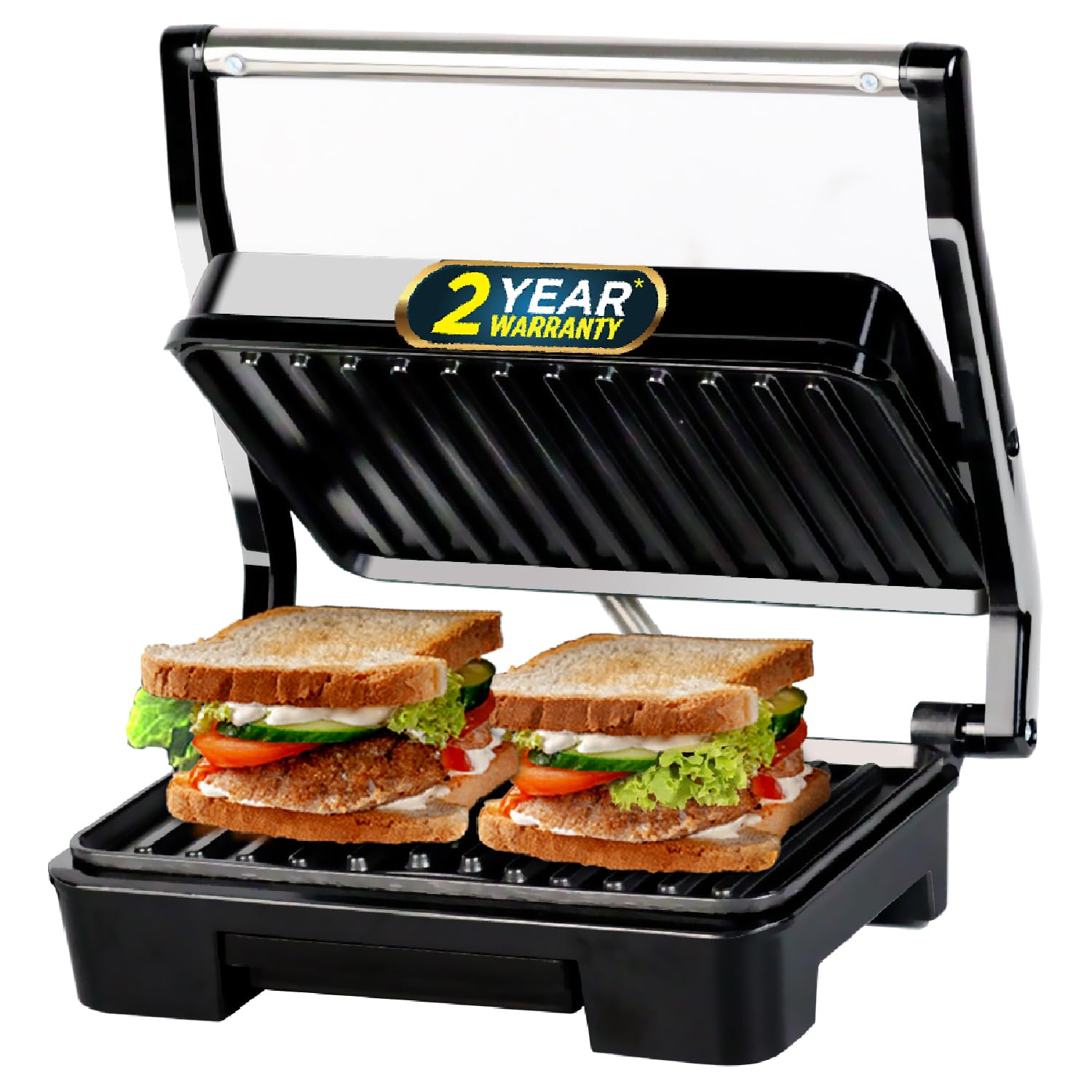 iBELL SM1515 Sandwich Maker with Floating Hinges, 850 Watt, Panini/Grill/Toast (Black)