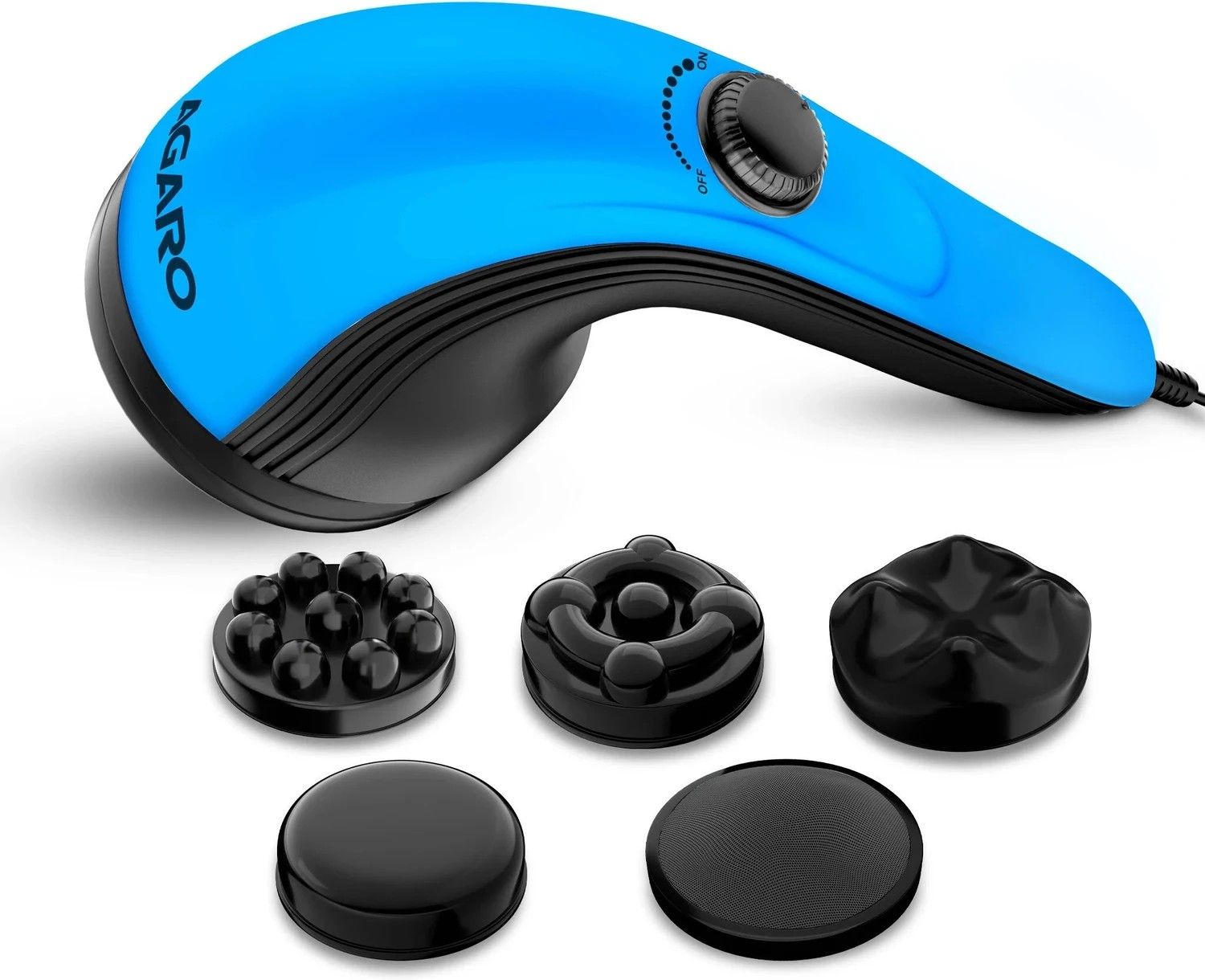AGARO Atom Plus Electric Handheld Full Body Massager, 4 Massage Heads, Mesh Cover, Variable Speed Settings for Pain Relief and Relaxation, Back, Leg & Foot Massager (Blue)