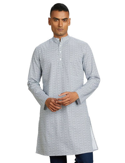 Symbol white and navy colour sober print regular fit cotton kurta (Size XL)