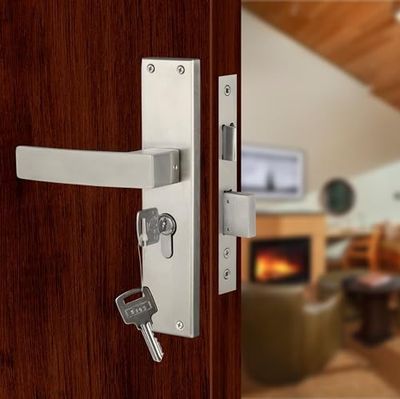 Blue Space Premium 8" Cylindrical Mortise Door Lock Handle Set with Brass Lock Body and One Side Key 60mm Cylinder Set with 3 Computer Keys (LB10001, Matt Satin)