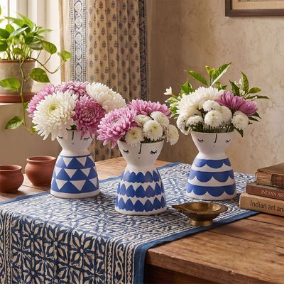 White & Blue Ceramic Flower Vase 5" - Elegant Home Decor | Pack of 1