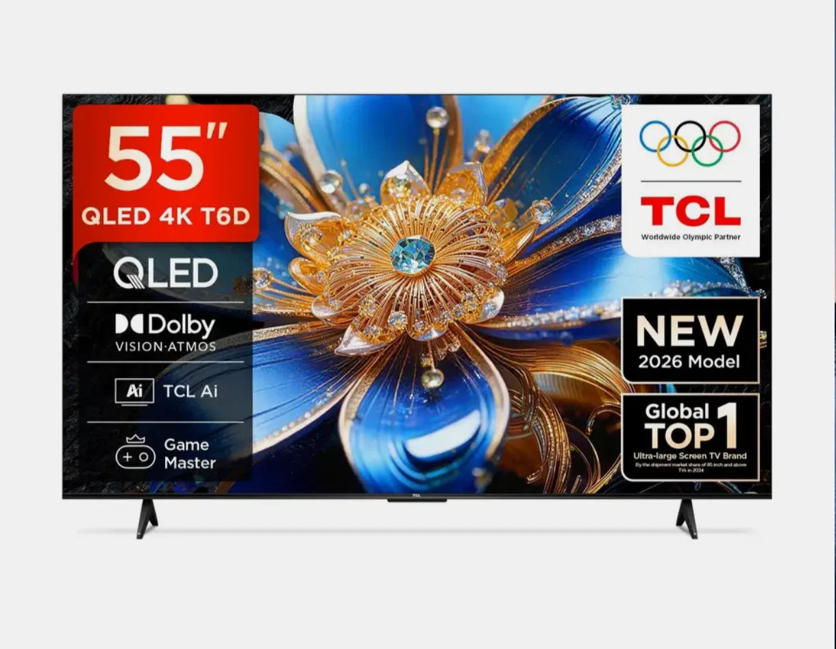 TCL T6D 138.71 cm (55 inch) QLED Ultra HD (4K) Smart Google TV 2026 Edition with HDR10+ Dolby Vision- Atmos 28W HVA Panel TCL AI Slim & Uni body Design (55T6D)