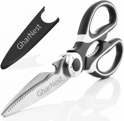 MOQ-2 | Multi Purpose Heigh Quality Kitchen Scissors | Premium Stainless Steel Food Shears for Meat, Chicken, Fish, Seafood, Vegetables & Herbs | Heavy Duty Kitchen Shears with Bottle Opener | Black