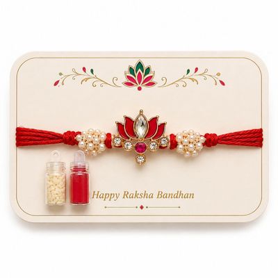 Minimalist Premium Kundan Lotus Floral Rakhi For Brother Pack Of 1