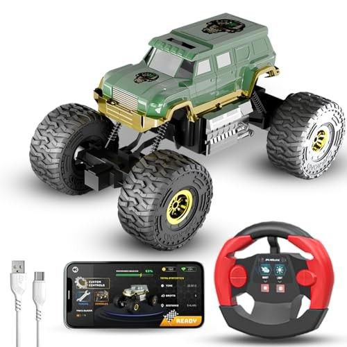 Cockatoo-Kids Trailblazer 2WD Rechargeable Remote Control Car with App & Remote, Off-Road Monster Truck Toy for Boys Girls, Nitro Boost, Shock Absorber, Bluetooth Speaker, Fast USB Charging, Green
