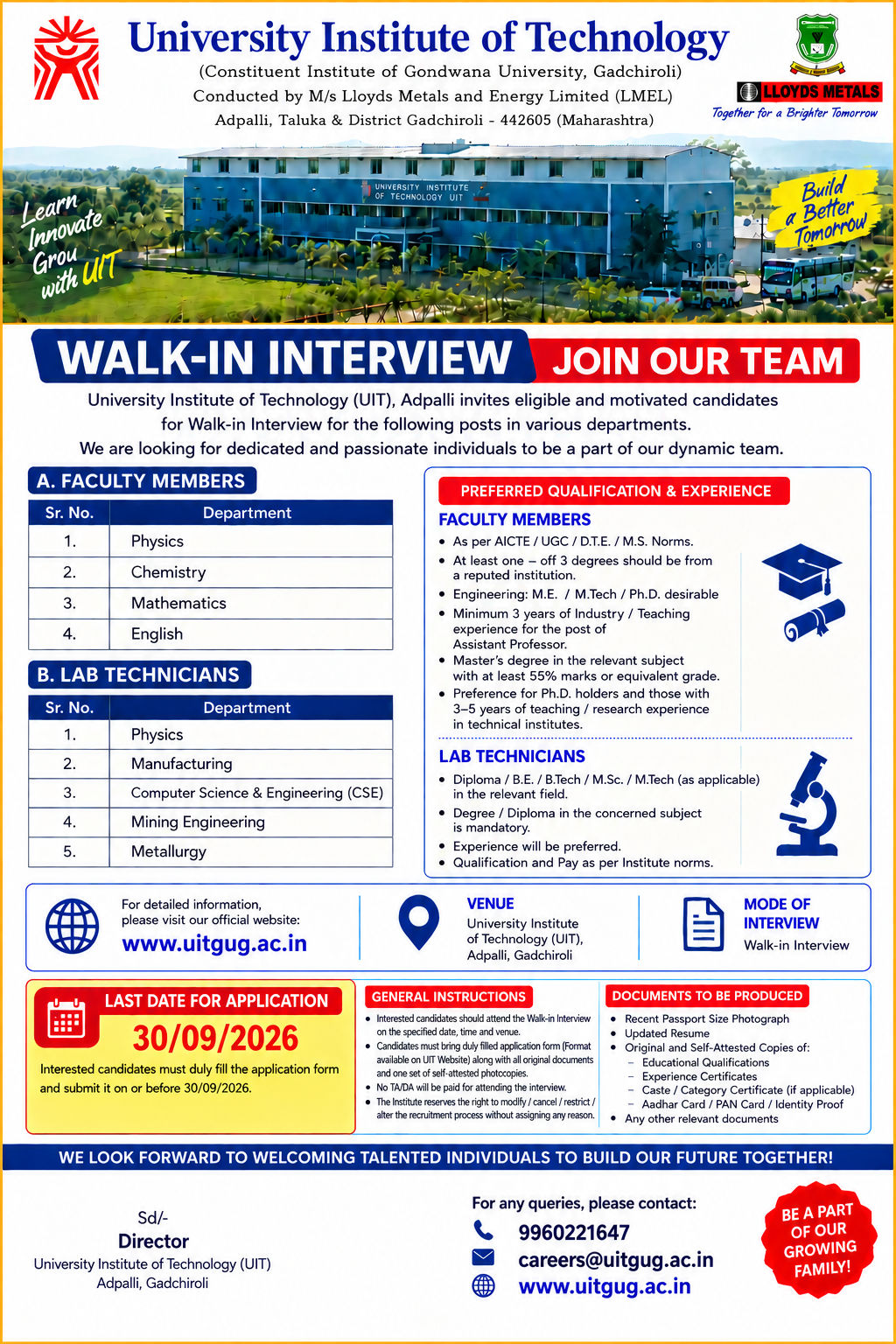 Walk-in Interview at UIT