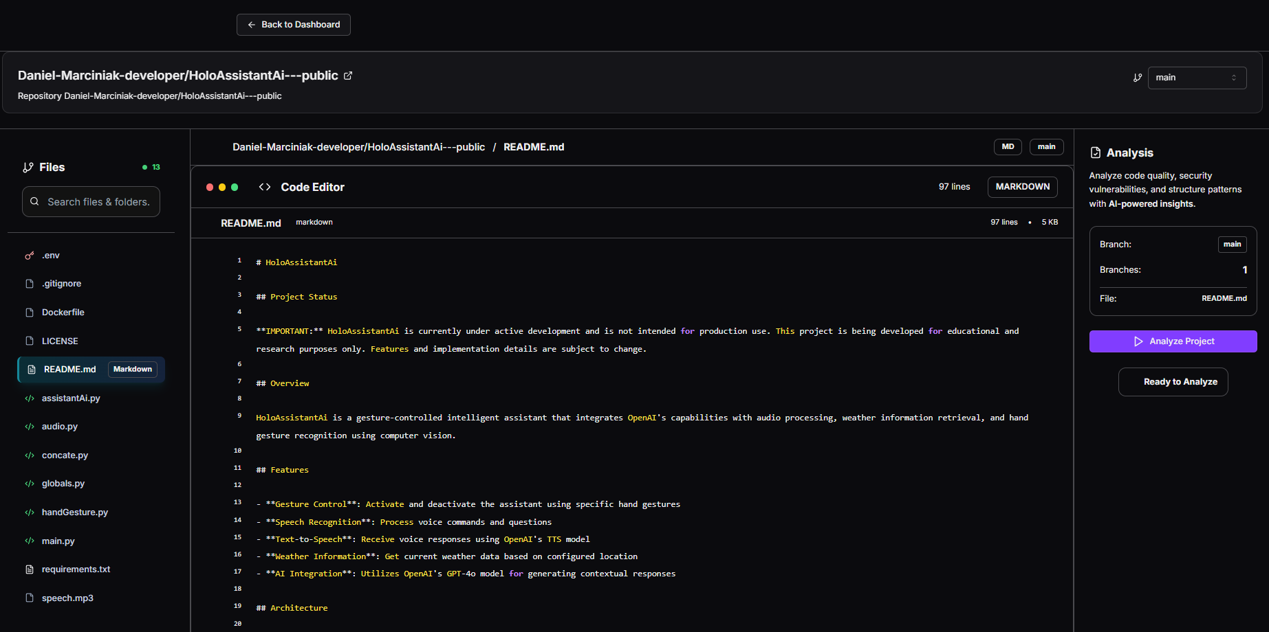 Screenshot of the repository view