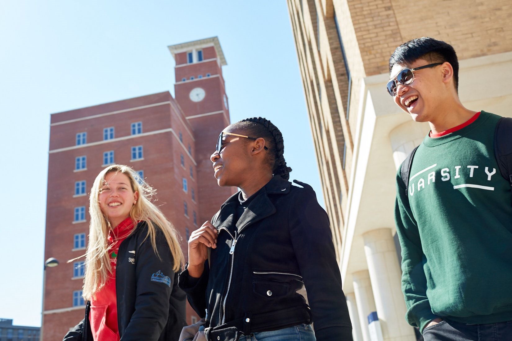 Students close to the Bay campus clock