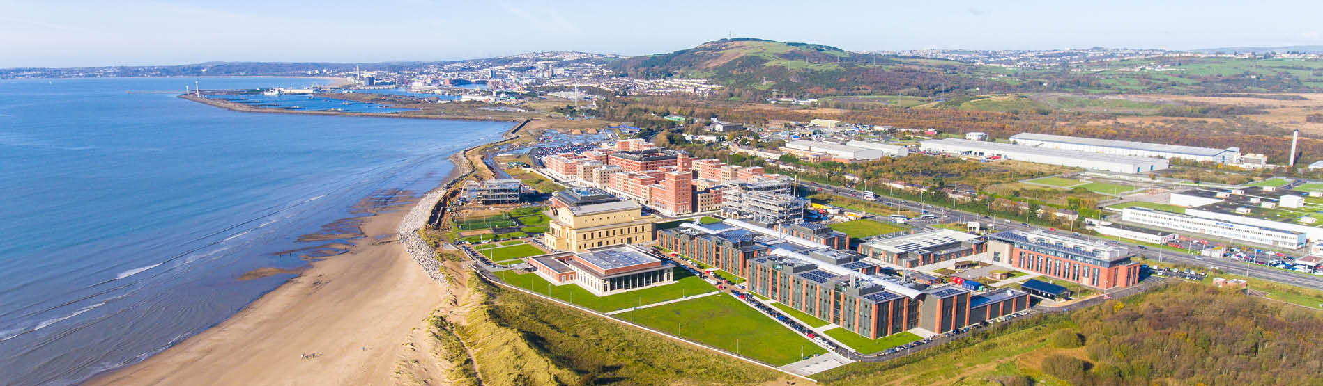 Aerial view of Swansea University