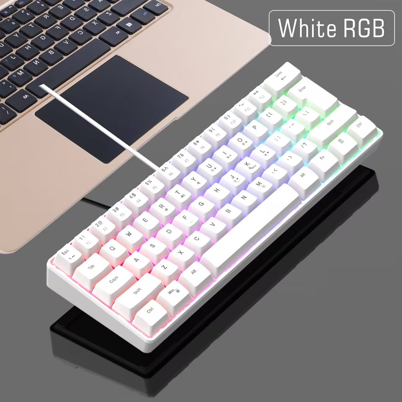 RGB Game USB Luminous Keyboard, Mini 60% Computer Keyboard Shrink 61 Key Desktop Computer Notebook