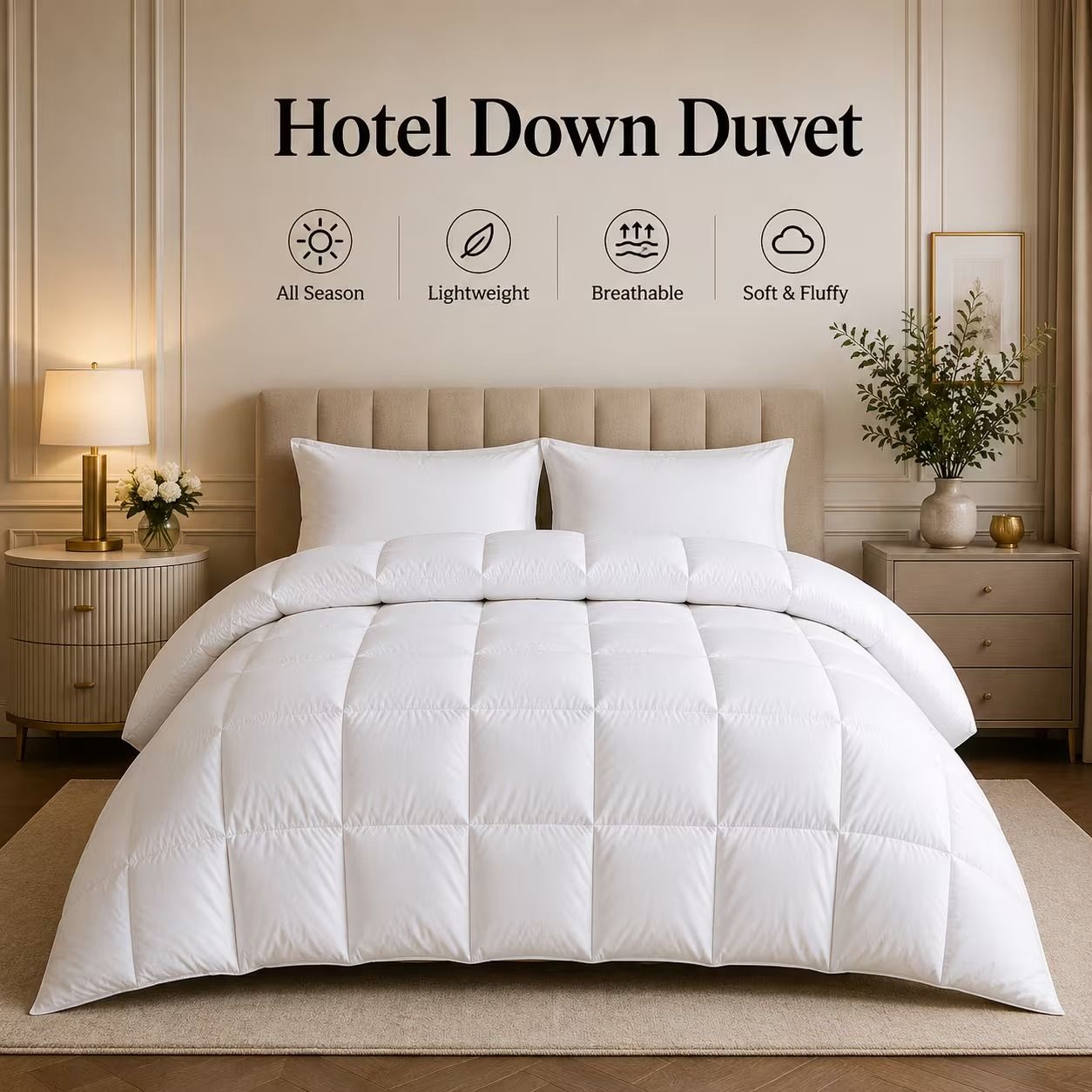 Soft Touch Hollowfibre Duvet Quilt – Box Stitched White Comforter – Lightweight Warm Breathable Bedding – Available in 10.5, 13.5 & 15 Tog – Single, Double, King, Super King