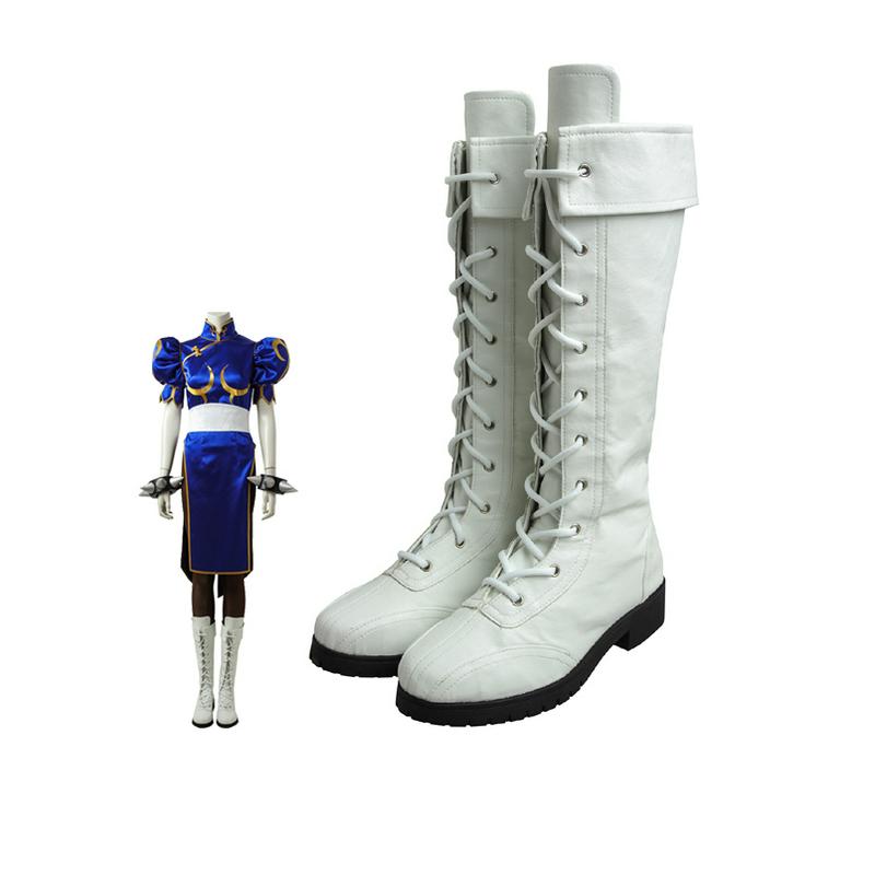 Fighting Game SF 5 Cosplay Costume Chun-Li White Long Battle Boots