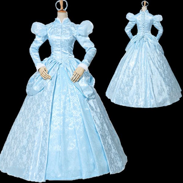 Movie Cinderella Winter Long Sleeves Princess Dress Adult Women Ball Gown