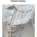 Pleated Lace Blouse Short Sleeves Lolita Tops Folded Button