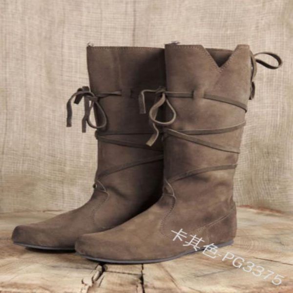 Medieval Viking Costume Retro Men Knight Boots Larp PU Leather