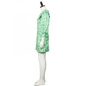 Medieval Dress for Women Fashionable Puff Sleeve Retro Style Green Color Flower Printed Mini One-piece Dresses