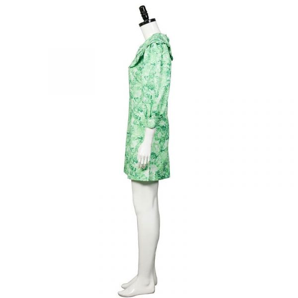Medieval Dress for Women Fashionable Puff Sleeve Retro Style Green Color Flower Printed Mini One-piece Dresses