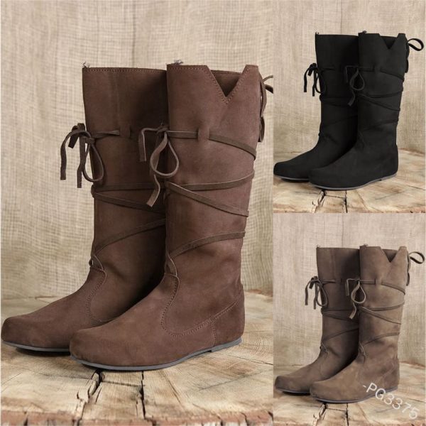 Medieval Viking Costume Retro Men Knight Boots Larp PU Leather