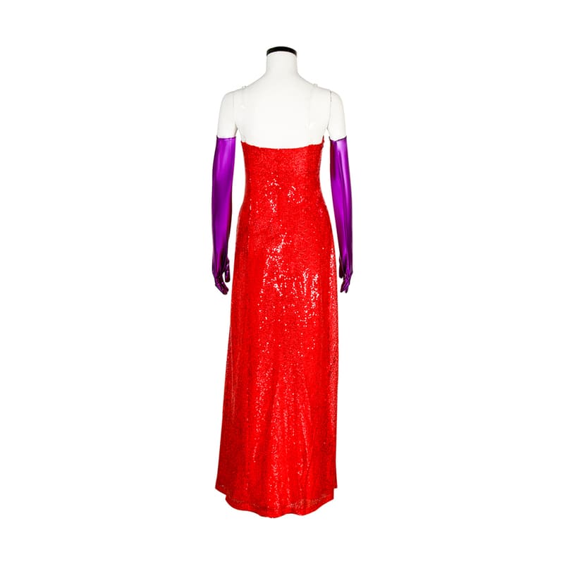 Movie Who Framed Roger Rabbit Jessica Cosplay Dress High Split Red Sequined