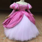 Ariel Princess Cosplay Costume Pink Dress Long Sleeve With Pearl