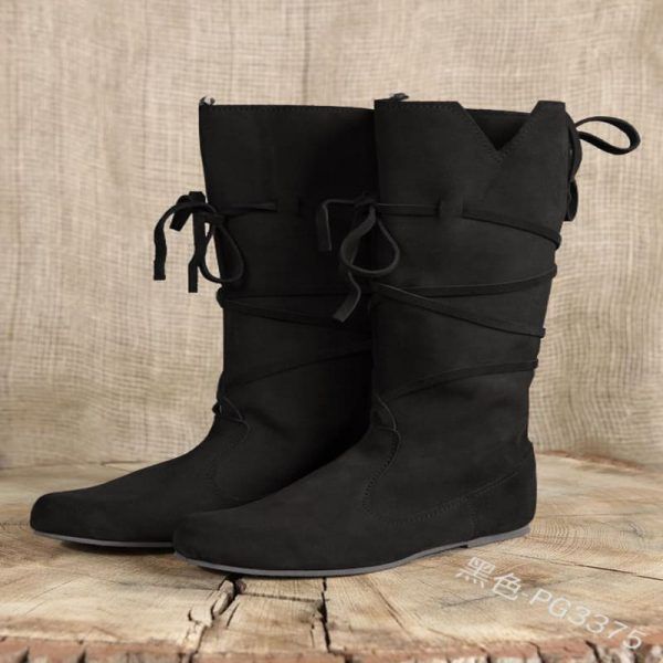 Medieval Viking Costume Retro Men Knight Boots Larp PU Leather