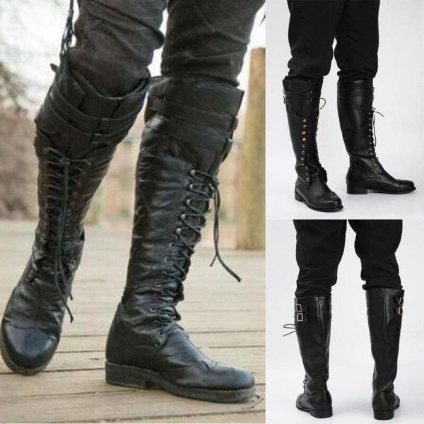 Boots Men Long Western Below Knee Knight Style Boots Vintage Male Winter Cowboy Western Retro Long Classic