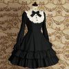 Vintage Slim Cotton Dress Lolita Classic Mary Magdalene Women Bow Tie Ruffle Layer Princess