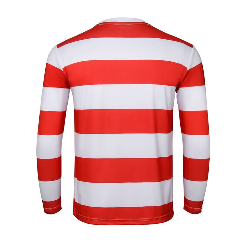 Wally Cosplay Costume for Adults Waldo Red White Striped Tee Shirt Glasses Hat