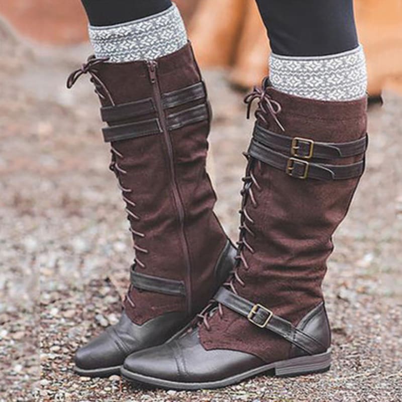 Medieval Steampunk Cosplay Boots Men Winter Larp Viking Pirate PU Leather